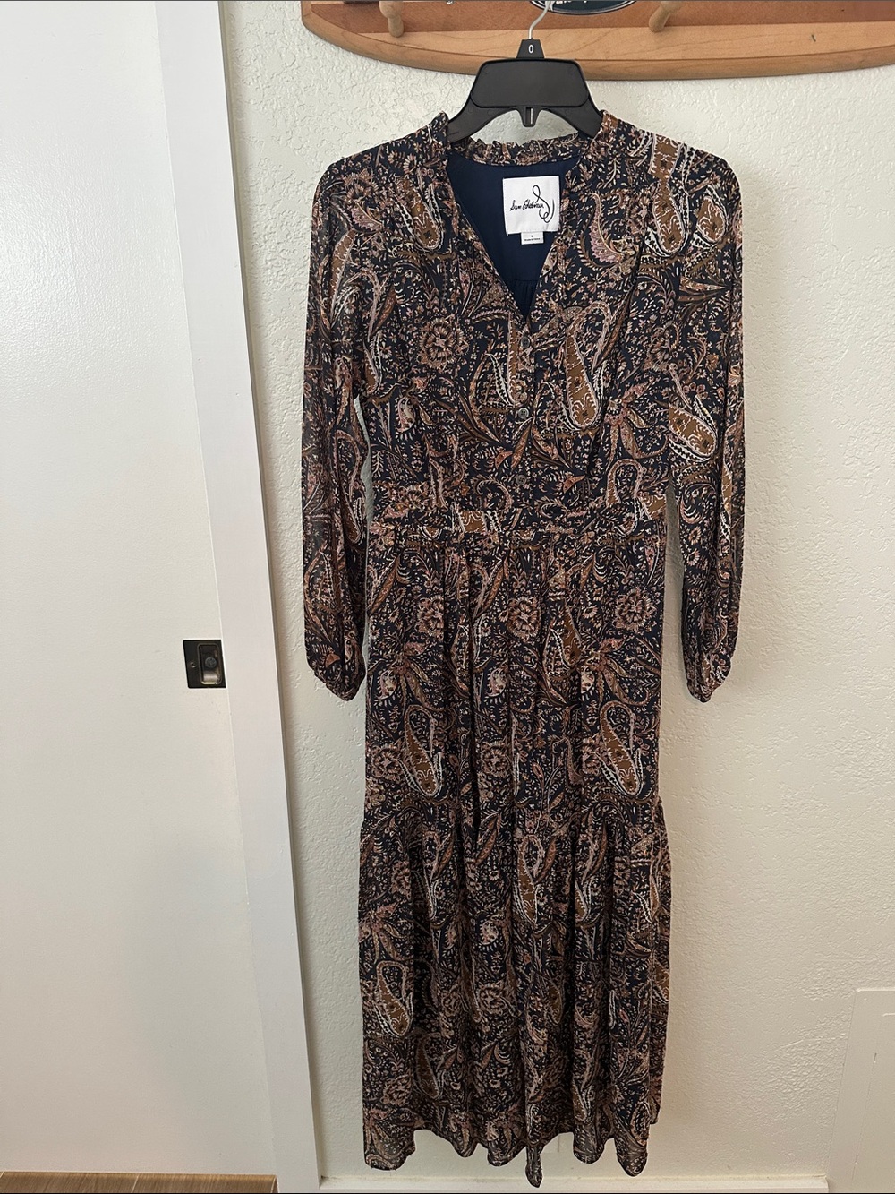 Long sleeve paisley metallic dress by Sam Edelman
